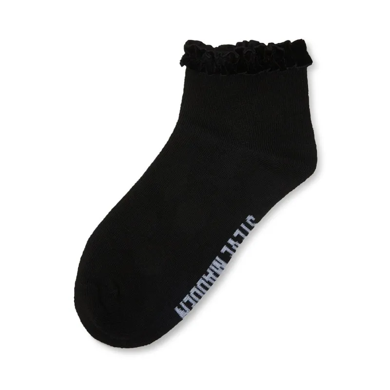 VELVET RUFFLE ANKLET SOCK BLACK sold by Steve Madden