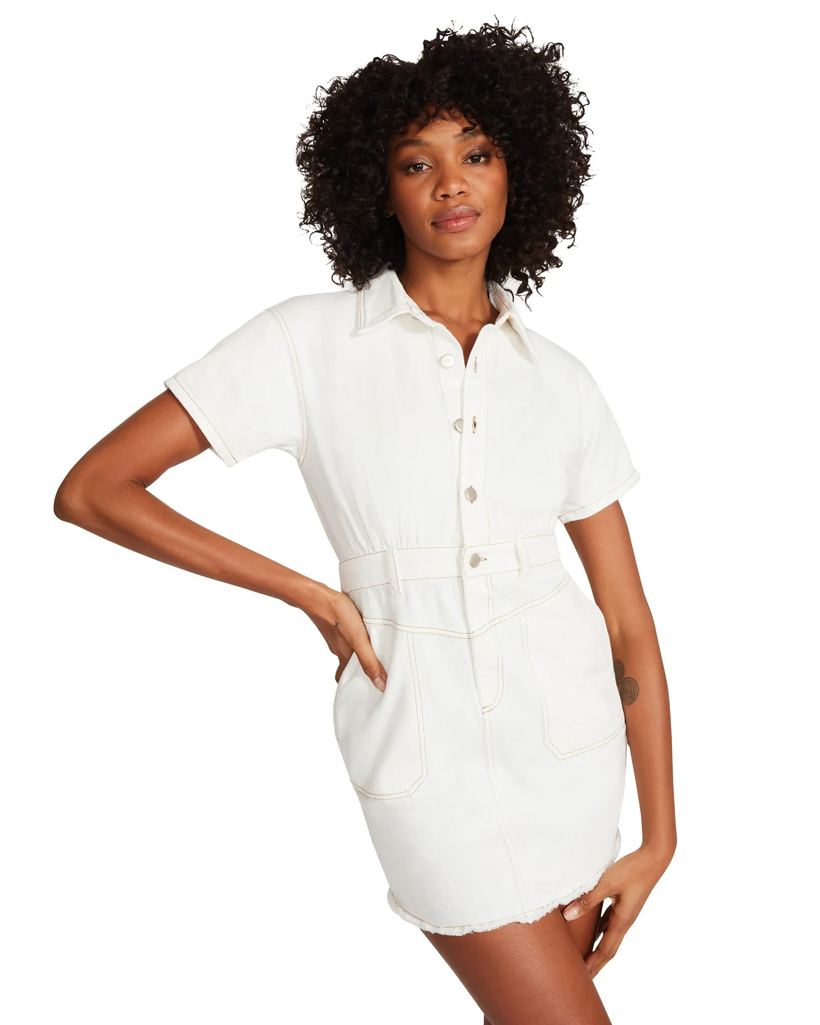 DENIM BUTTON UP DRESS WHITE - SM REBOOTED sold by Steve Madden product image thumbnail 2