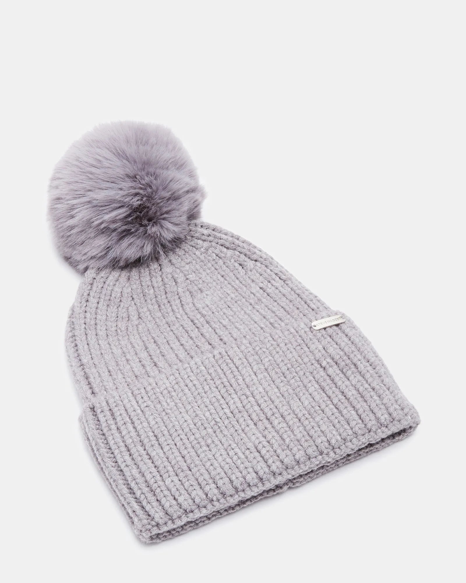 WIDE CUFF FAUX FUR POM BEANIE GREY sold by Steve Madden product image thumbnail 2