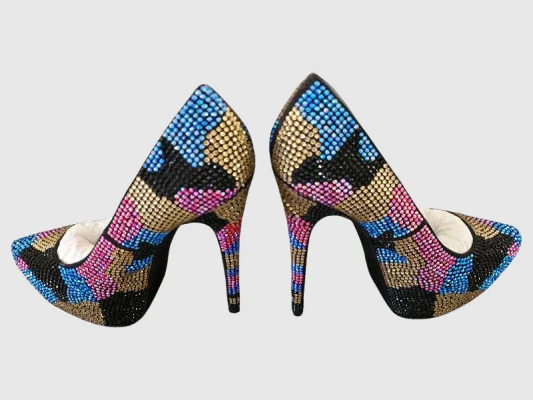 DYVINAL MULTI-COLORED RHINESTONE PLATFORM HEELS - SM REBOOTED sold by Steve Madden