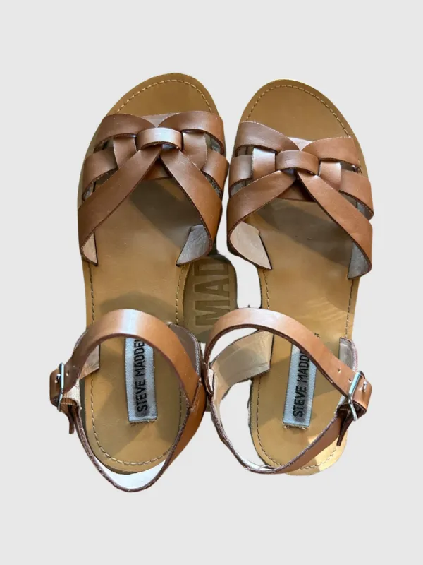 SAAR TAN PU ANKLE STRAP BUCKLE SANDALS - SM REBOOTED sold by Steve Madden