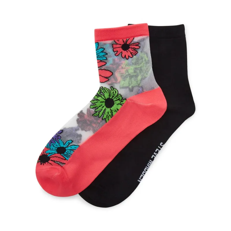 FLOWER SHEER ANKLET SOCKS PINK MULTI sold by Steve Madden