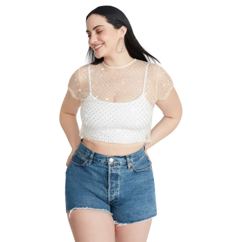 MESH RHINESTONE TOP IVORY sold by Steve Madden
