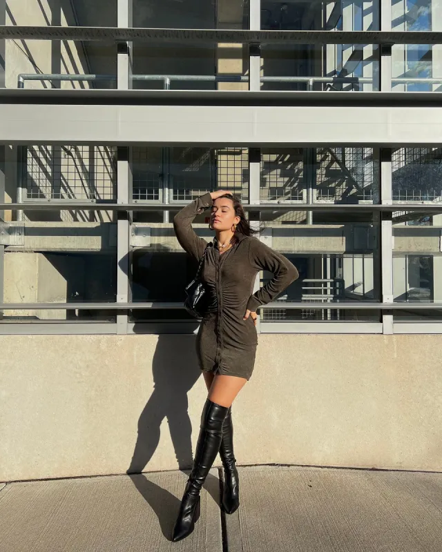 LONG SLEEVE BUTTON UP DRESS OLIVE sold by Steve Madden