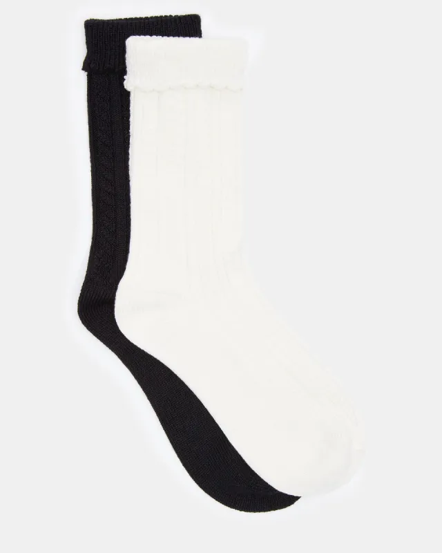 CUFFED POINTELLE SOCKS BLACK/WHITE sold by Steve Madden