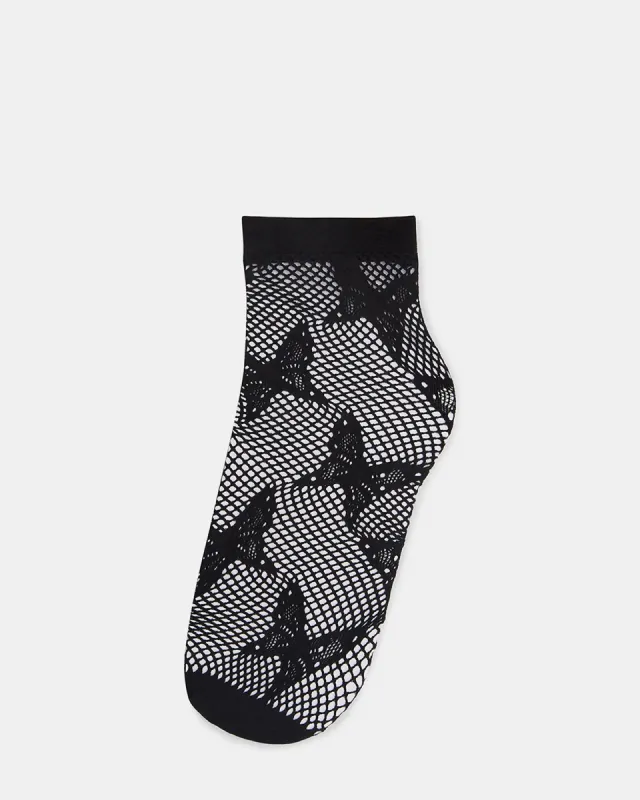 BUTTERFLY FISHNET ANKLET SOCKS BLACK sold by Steve Madden