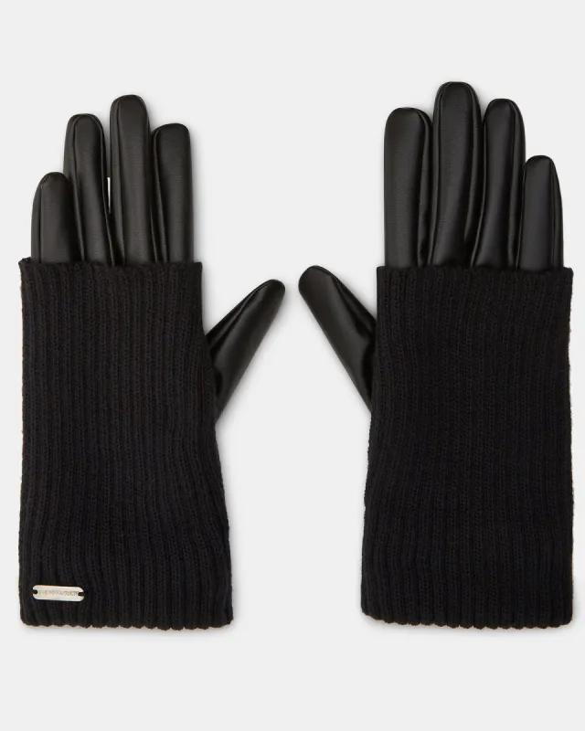 FAUX LEATHER KNIT CUFF GLOVES BLACK sold by Steve Madden
