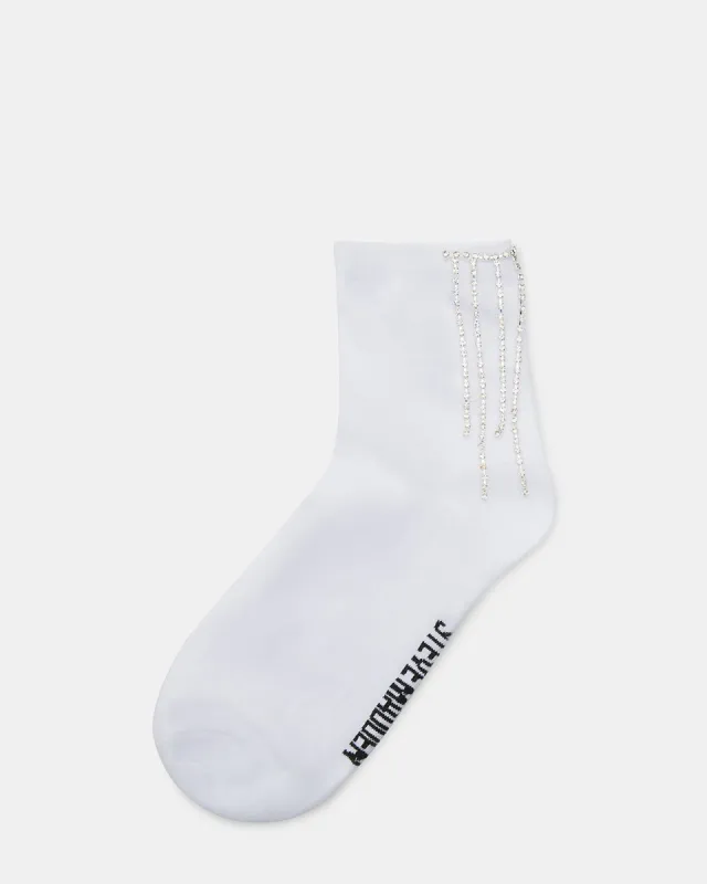 CRYSTAL FRINGE ANKLET SOCKS WHITE sold by Steve Madden