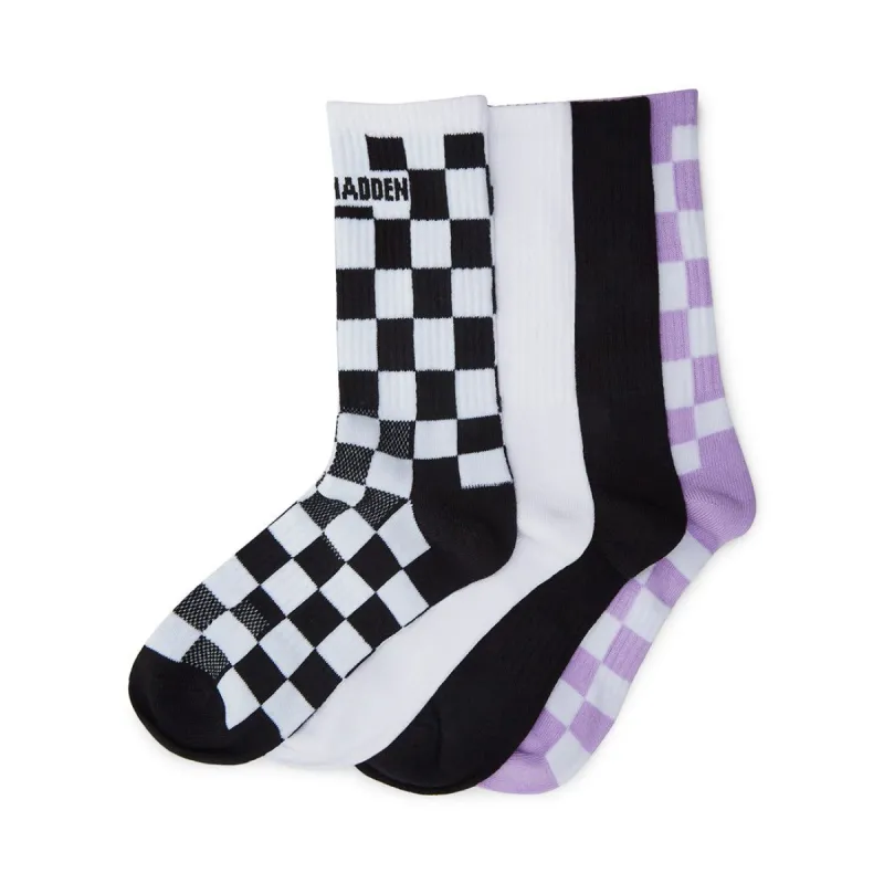 CHECKERED SOLID LOGO CREW SOCKS BLACK MULTI sold by Steve Madden