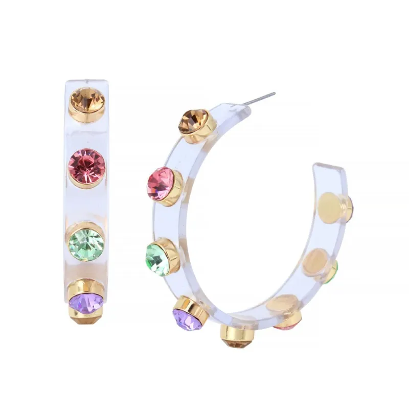 STONE RESIN HOOP EARRINGS PASTEL MULTI sold by Steve Madden