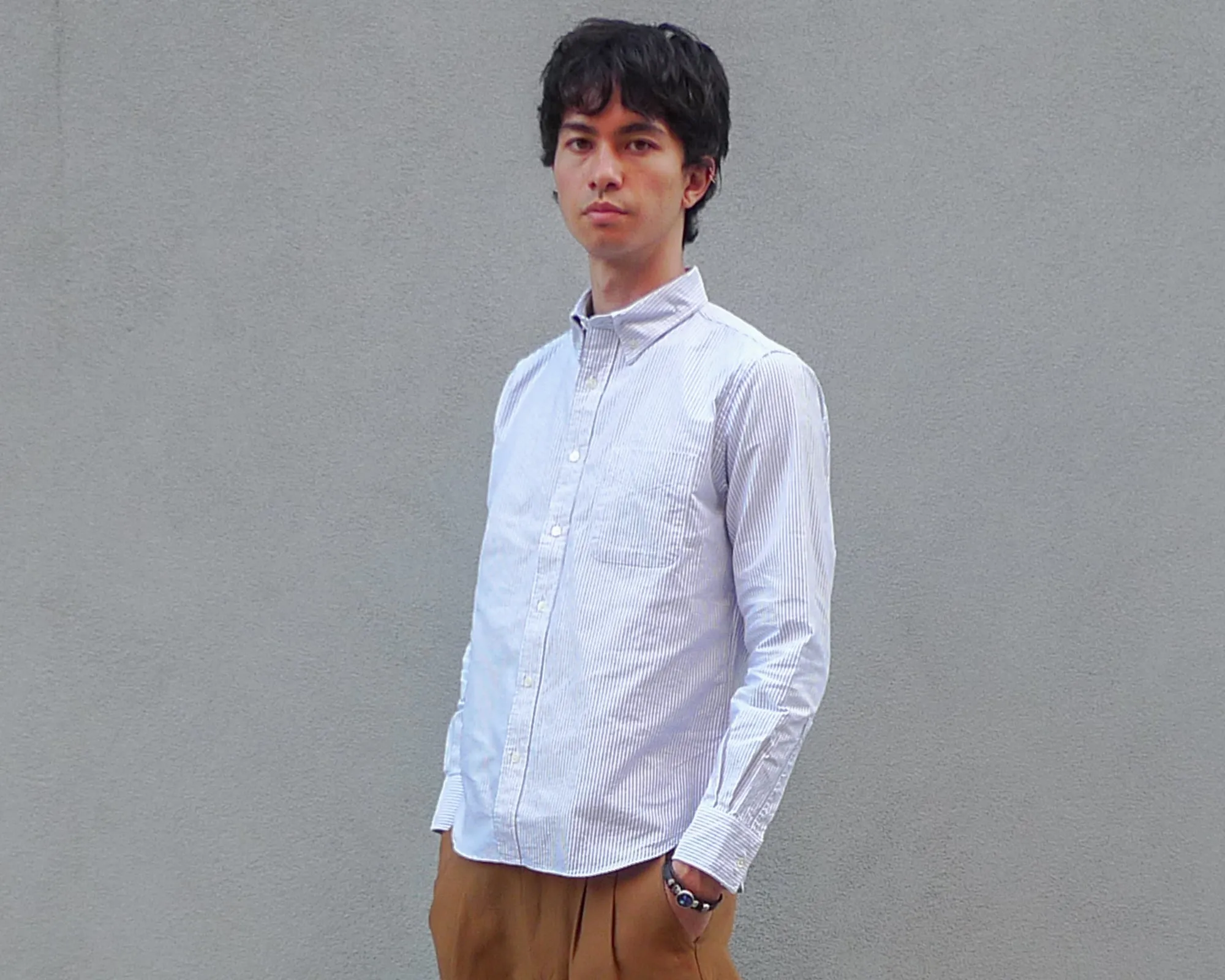 The Collegiate Shirt, Gray/White Stripe Oxford sold by Steven Alan product image thumbnail 3