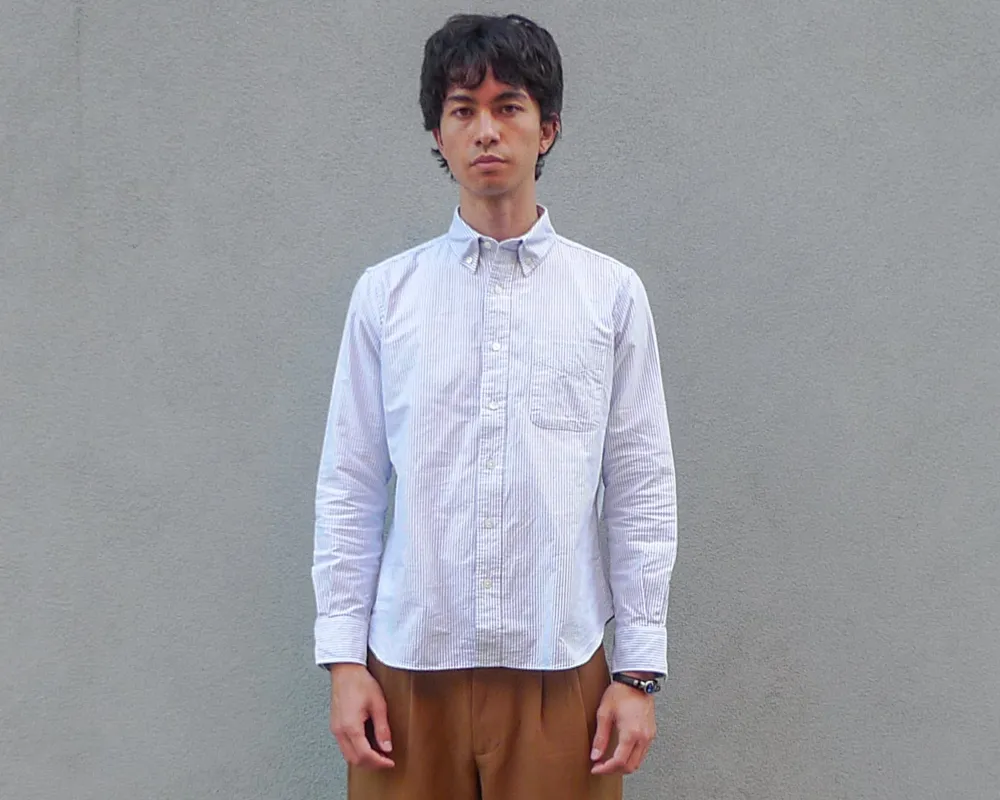 The Collegiate Shirt, Gray/White Stripe Oxford sold by Steven Alan