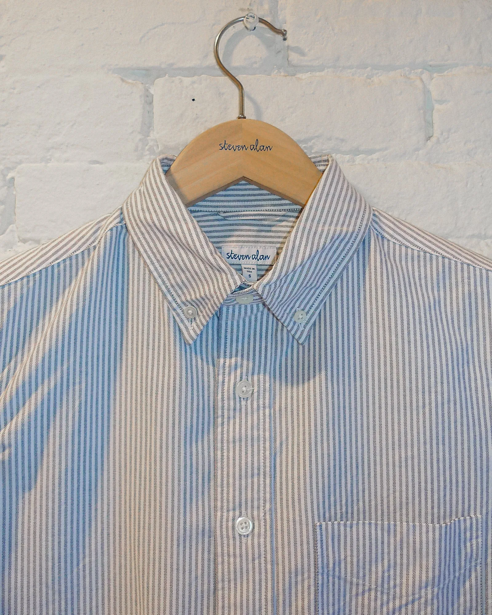 The Collegiate Shirt, Gray/White Stripe Oxford sold by Steven Alan product image thumbnail 5