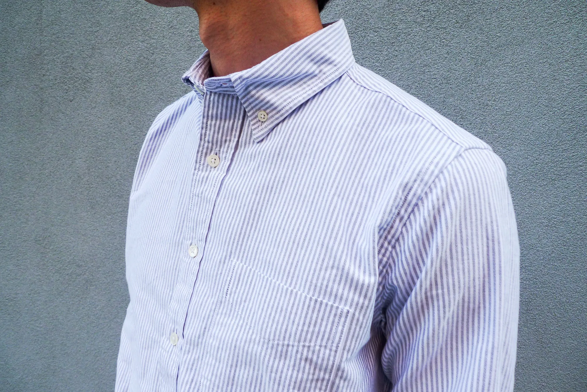 The Collegiate Shirt, Gray/White Stripe Oxford sold by Steven Alan product image thumbnail 2