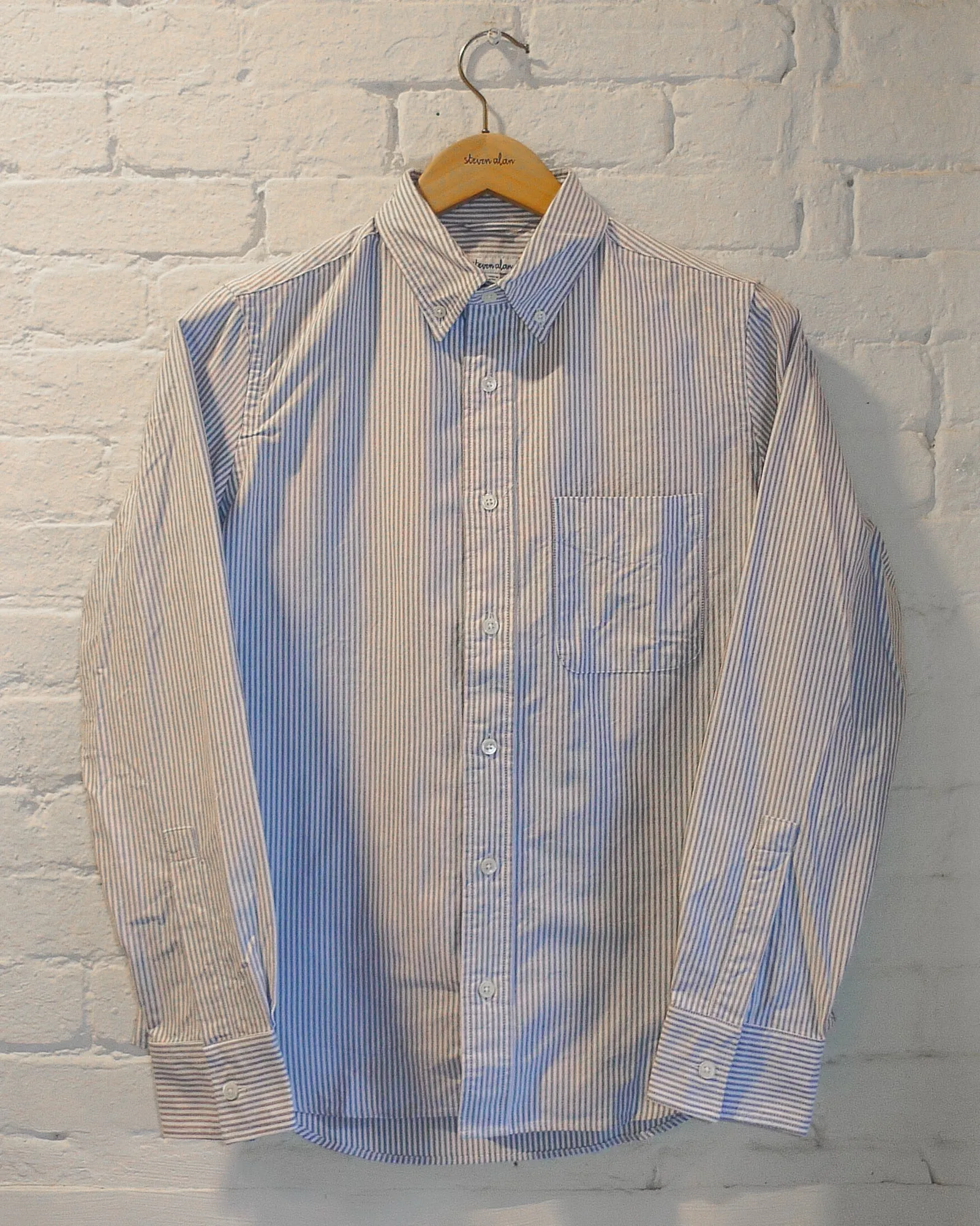 The Collegiate Shirt, Gray/White Stripe Oxford sold by Steven Alan product image thumbnail 4