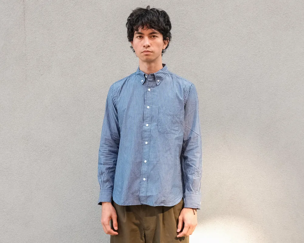 The Collegiate Shirt, Washed Navy/White Pencil Stripe sold by Steven Alan