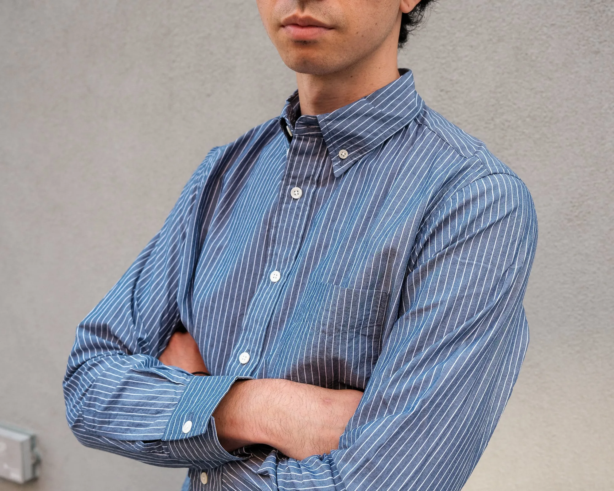The Collegiate Shirt, Washed Navy/White Pencil Stripe sold by Steven Alan product image thumbnail 2