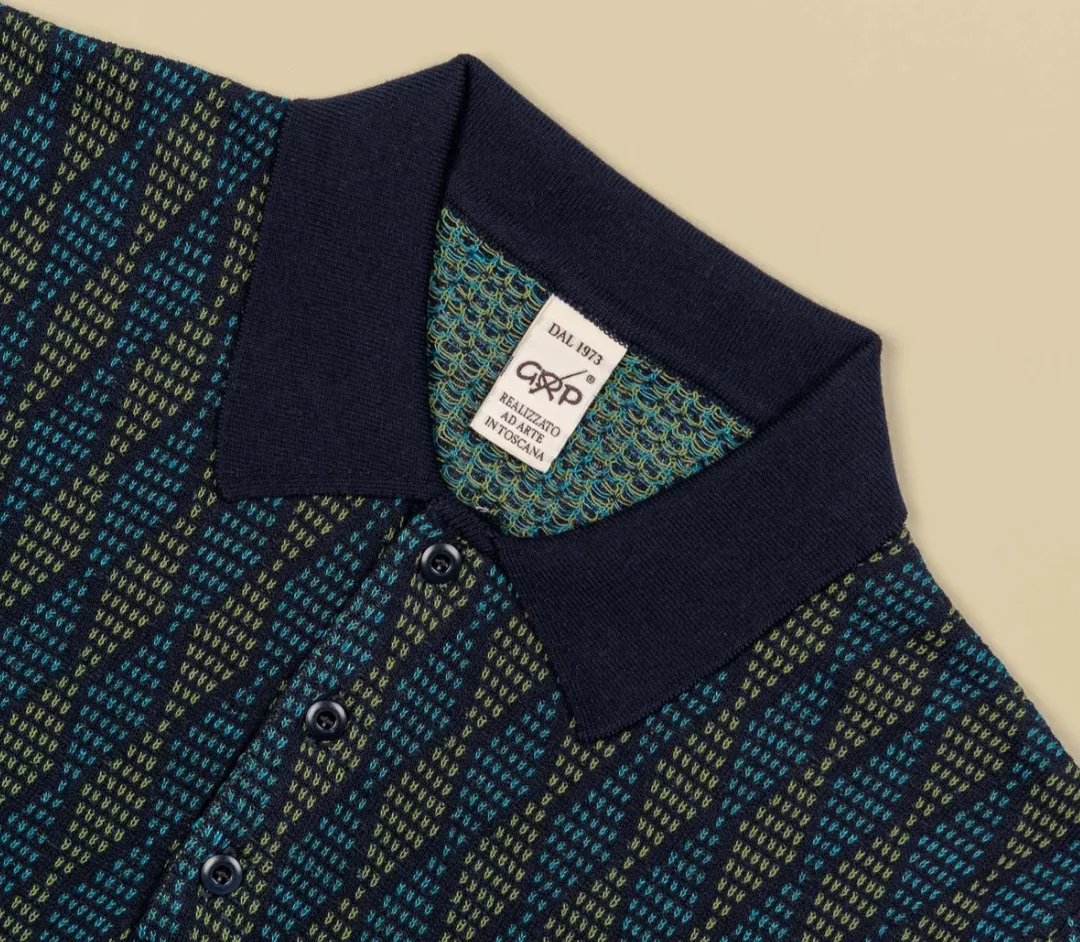 TEC J1 Cotton/Linen Short Sleeve Polo, Blue/Green sold by Steven Alan product image thumbnail 2