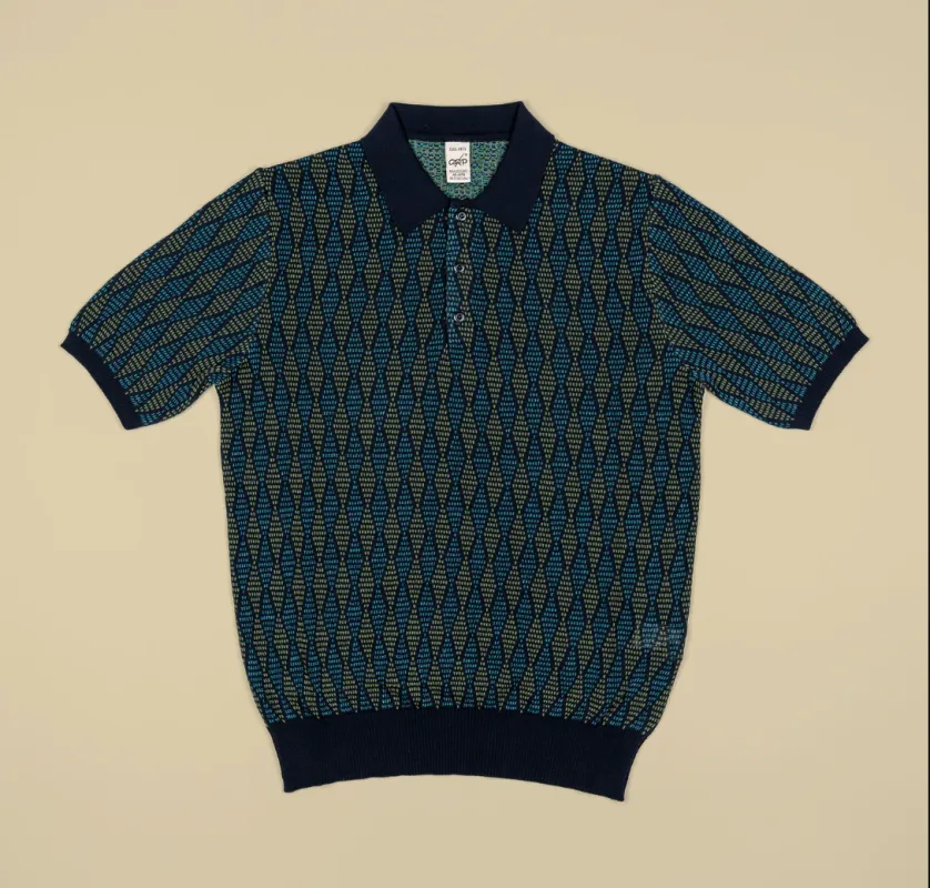 TEC J1 Cotton/Linen Short Sleeve Polo, Blue/Green sold by Steven Alan