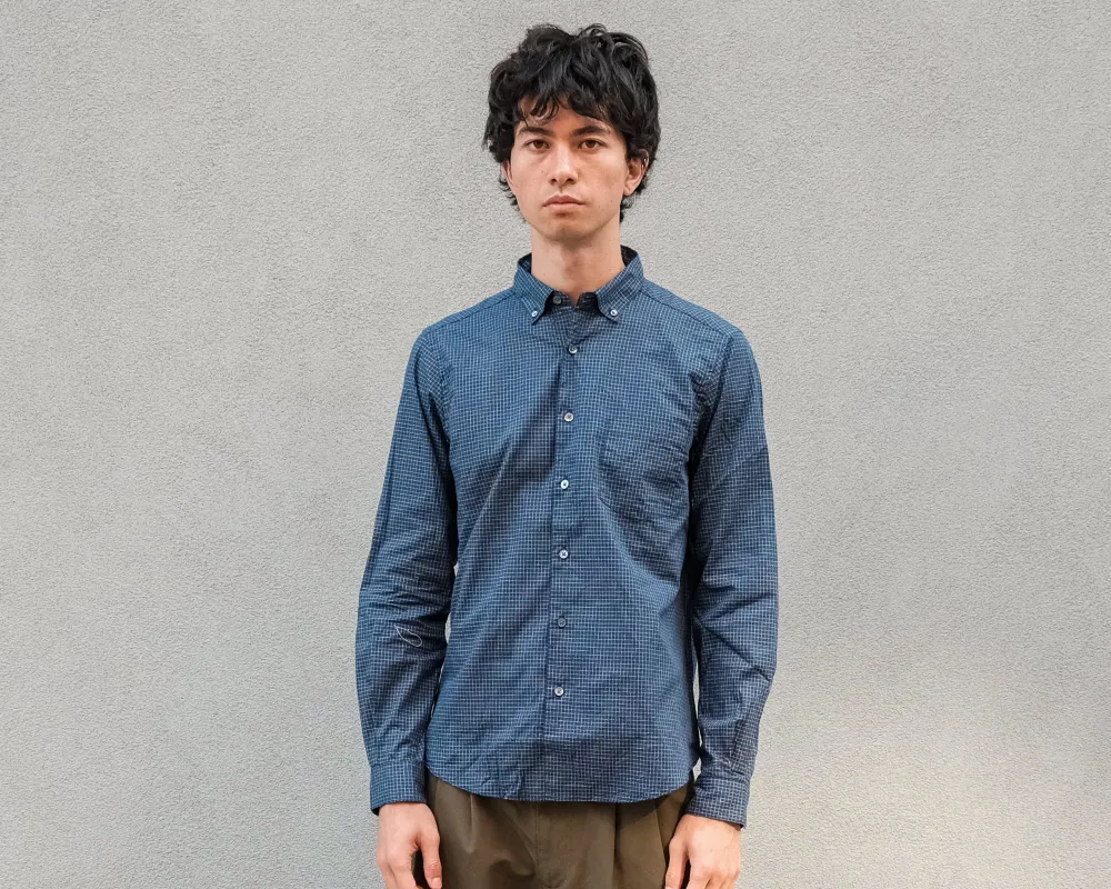 The Single Needle Shirt, Navy Windowpane sold by Steven Alan