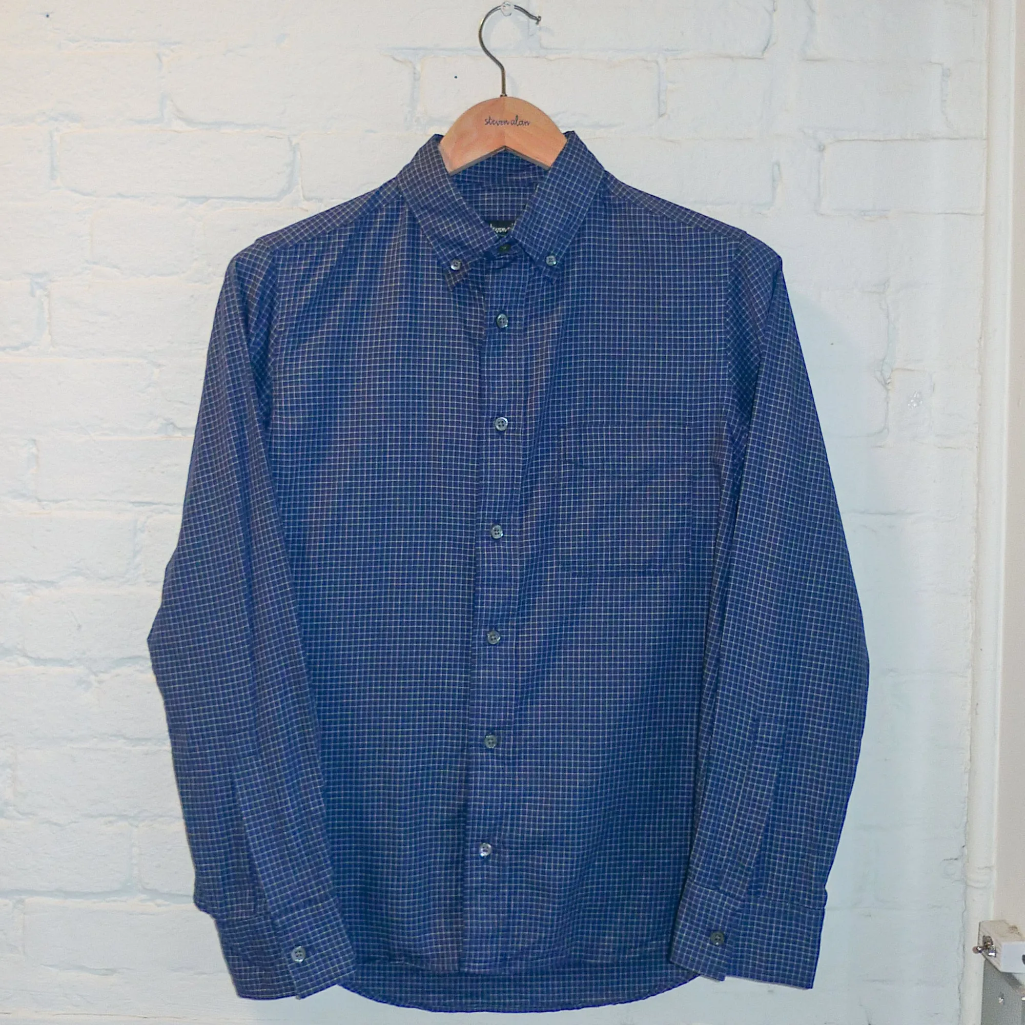 The Collegiate Shirt, Navy Windowpane sold by Steven Alan product image thumbnail 2