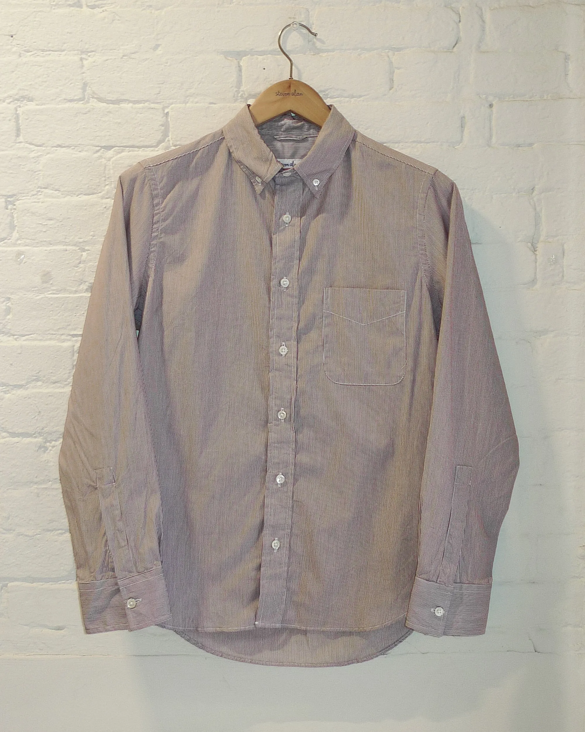 The Collegiate Shirt, Brown Mini Stripe sold by Steven Alan product image thumbnail 5