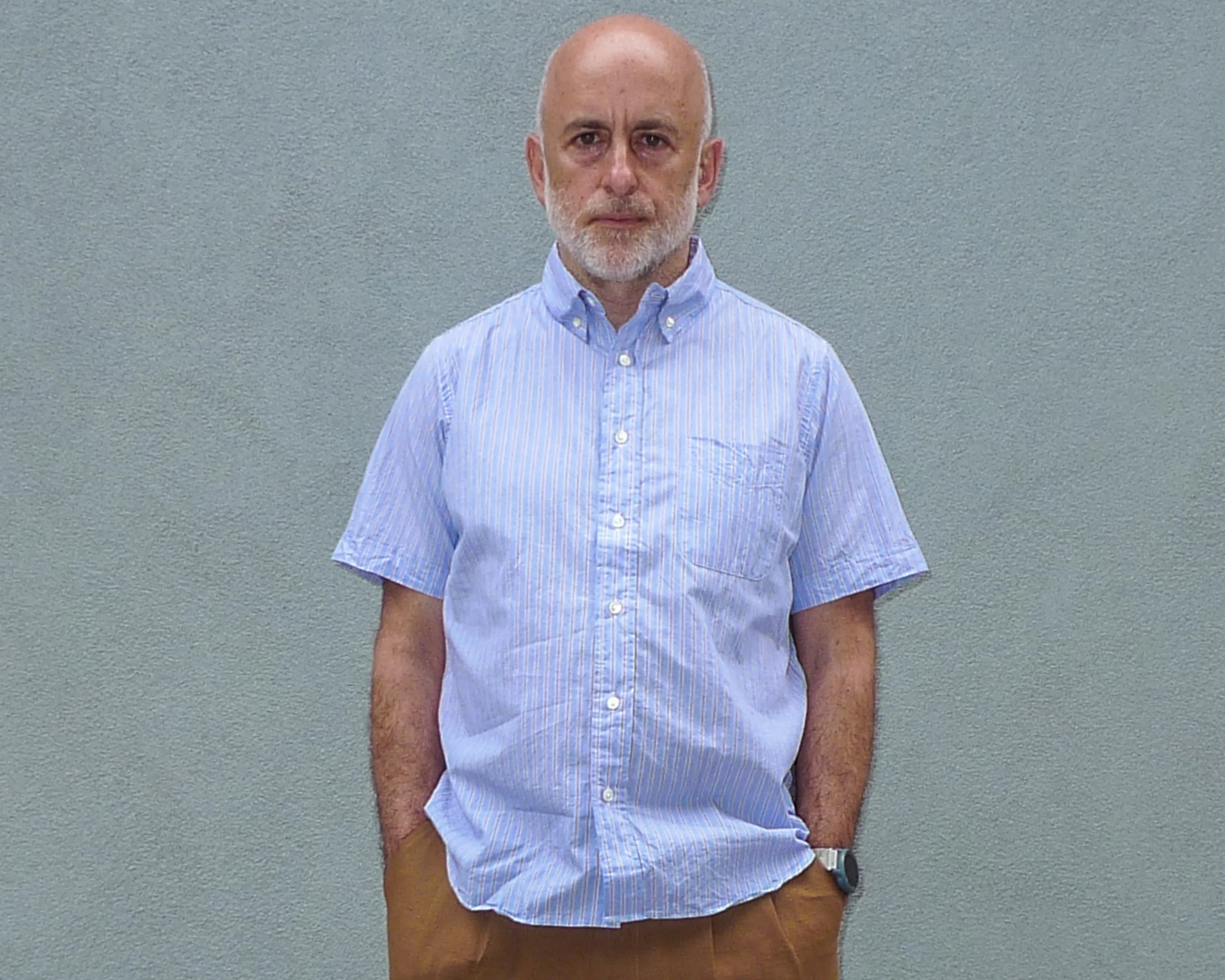 The Collegiate Short Sleeve Shirt, Blue/Navy/White Stripe sold by Steven Alan