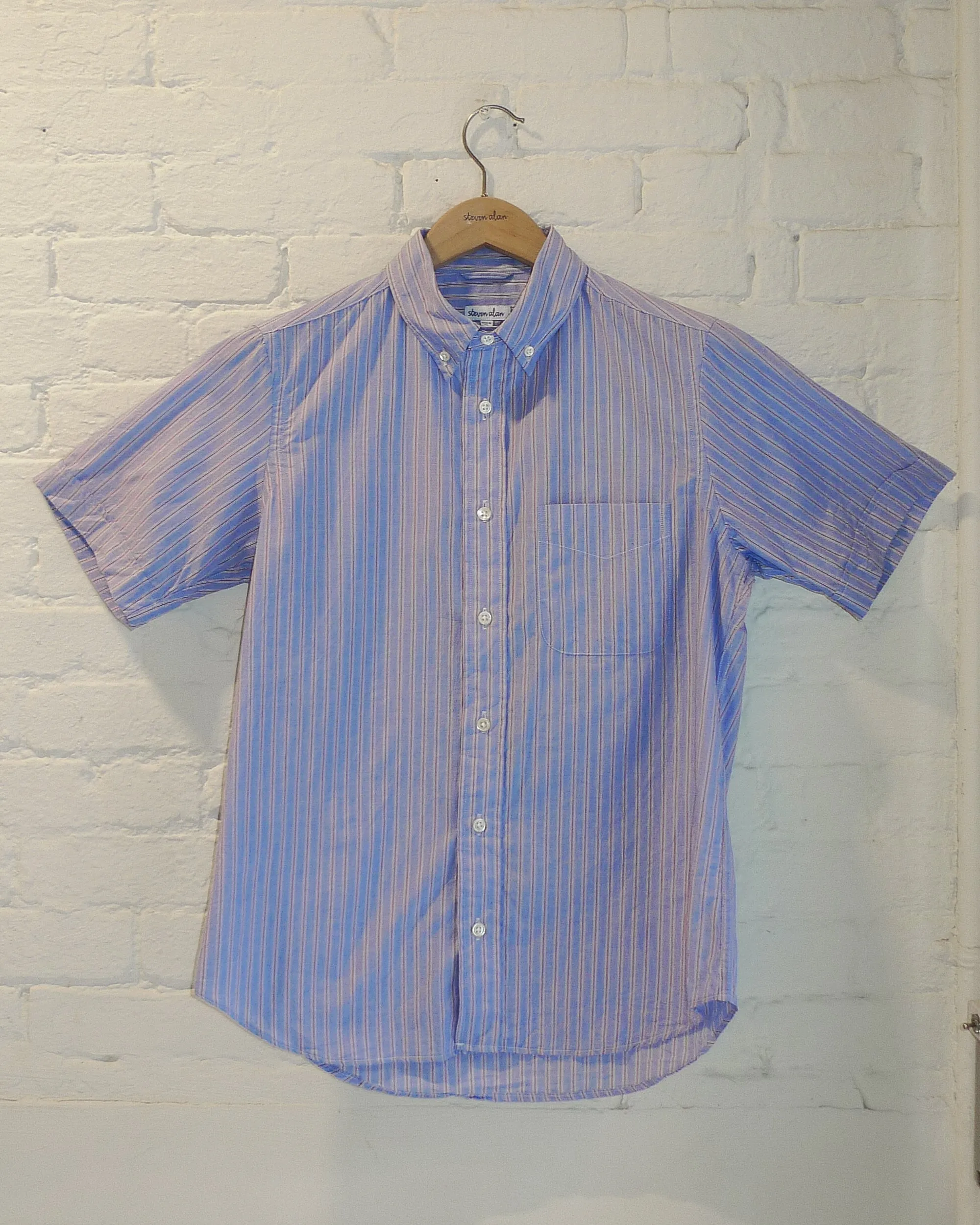The Collegiate Short Sleeve Shirt, Blue/Navy/White Stripe sold by Steven Alan product image thumbnail 4