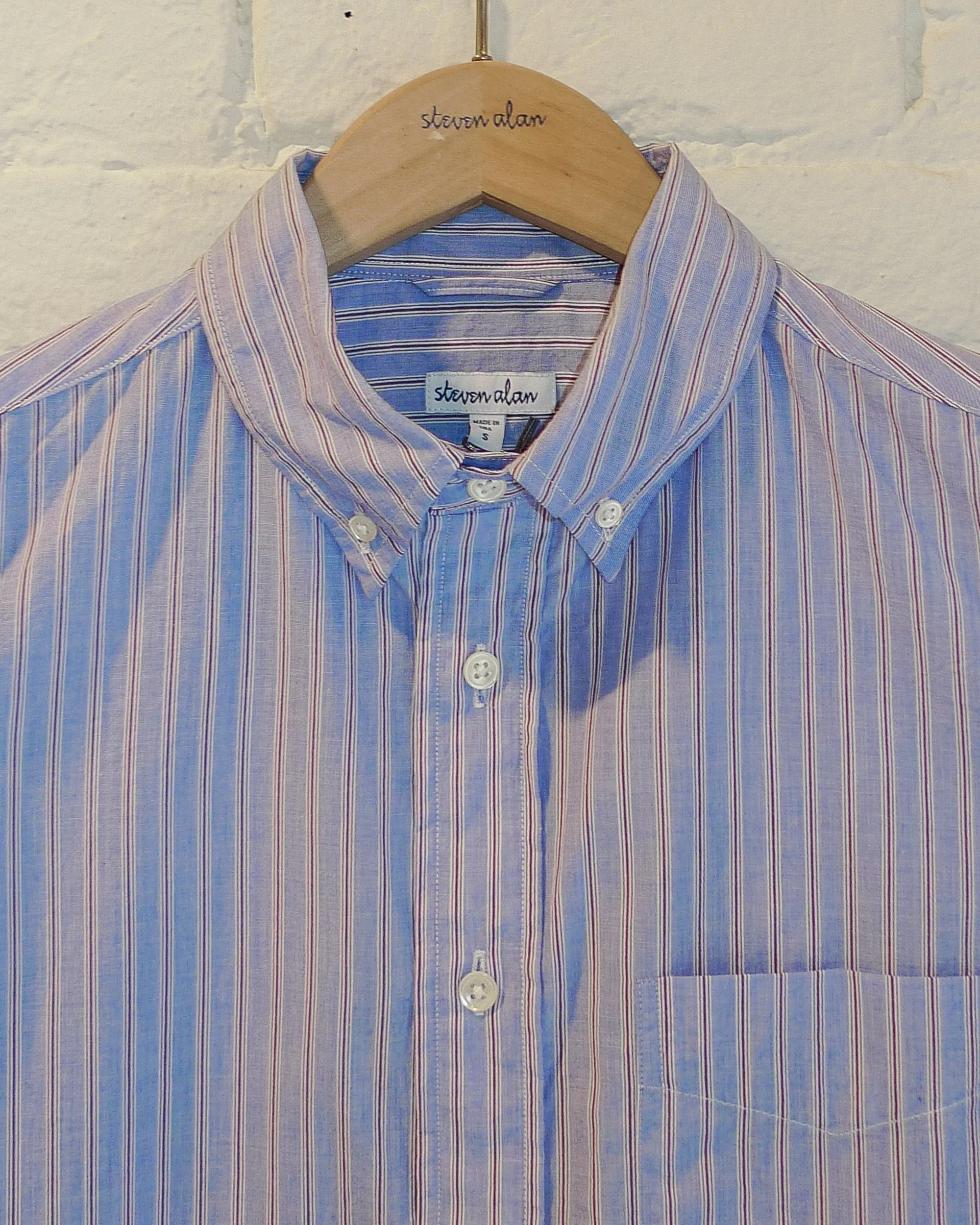 The Collegiate Short Sleeve Shirt, Blue/Navy/White Stripe sold by Steven Alan product image thumbnail 3