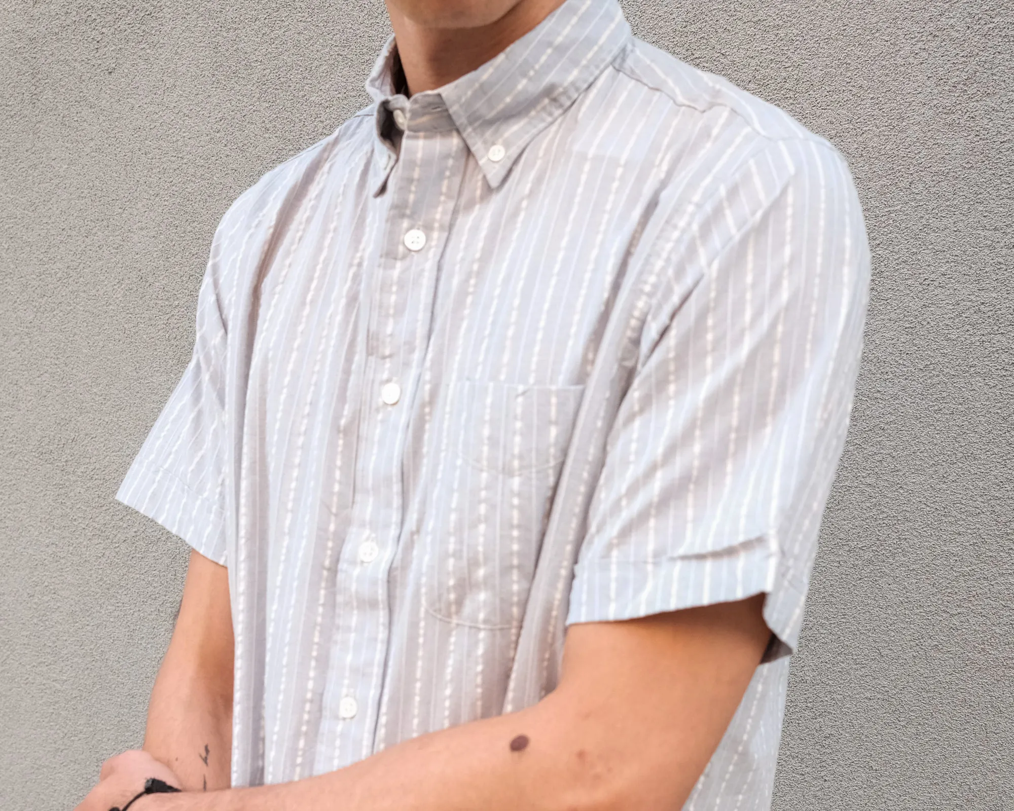 The Collegiate Short Sleeve Shirt, Blue/Ivory Stripe sold by Steven Alan product image thumbnail 2