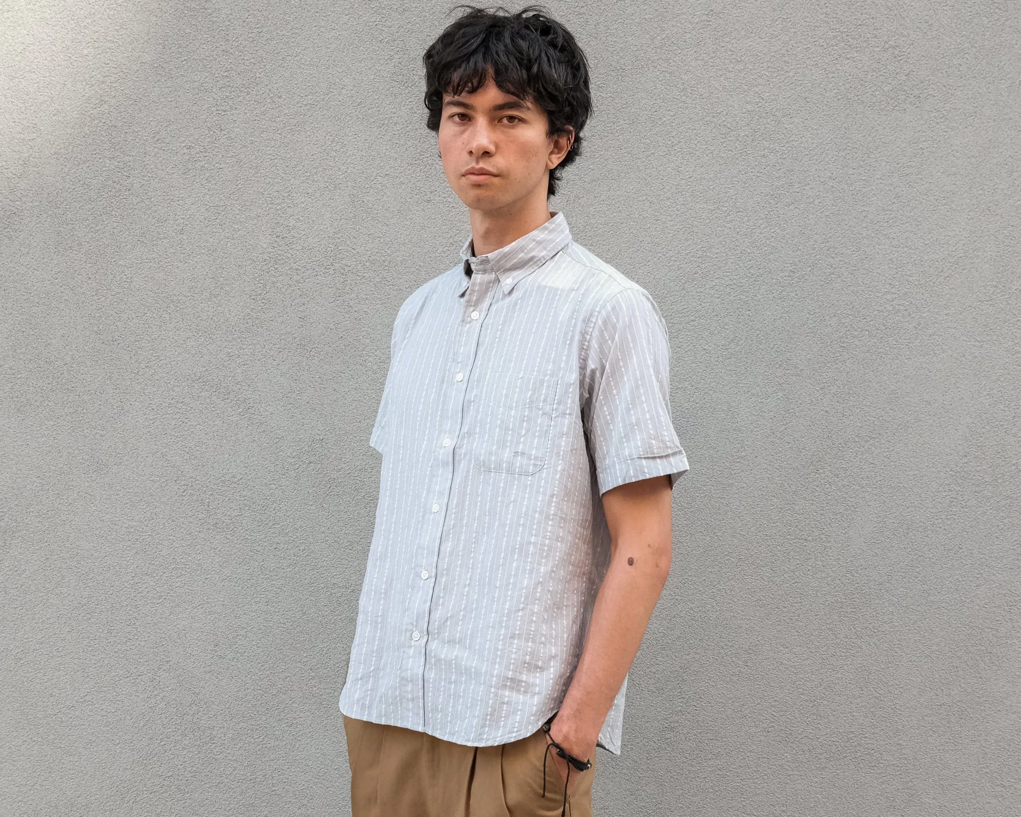 The Collegiate Short Sleeve Shirt, Blue/Ivory Stripe sold by Steven Alan product image thumbnail 3