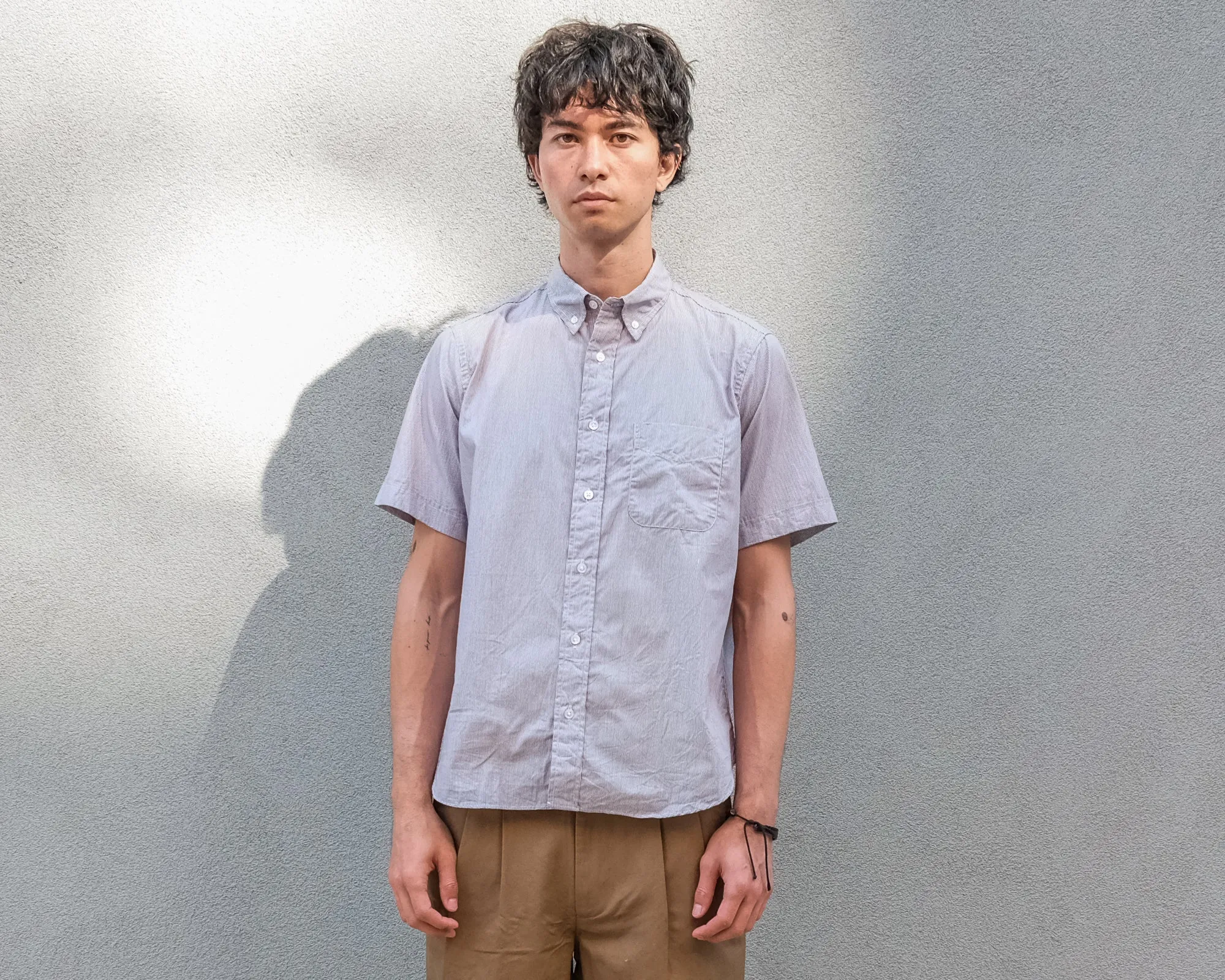 The Collegiate Short Sleeve Shirt, Brown Mini Stripe sold by Steven Alan