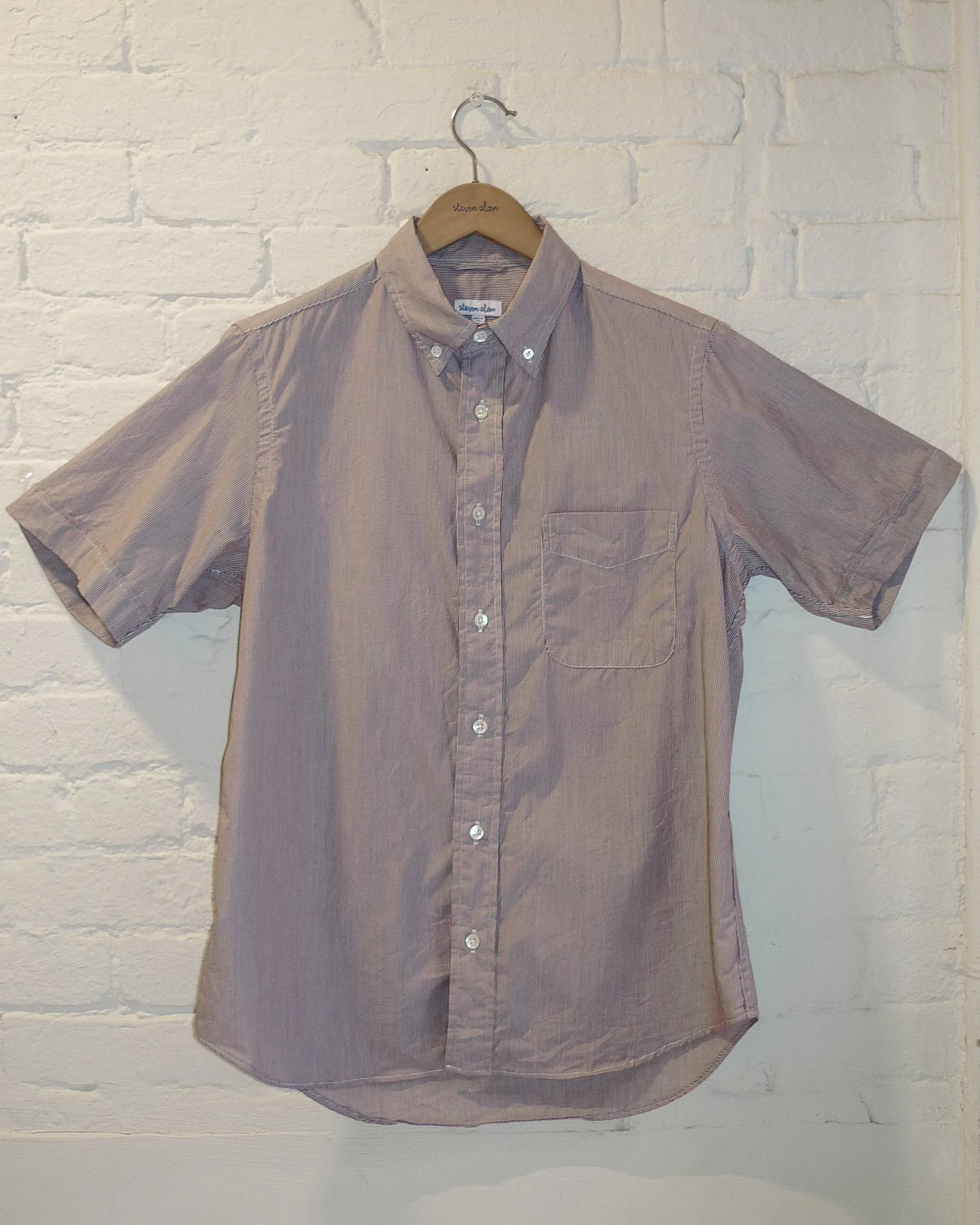 The Collegiate Short Sleeve Shirt, Brown Mini Stripe sold by Steven Alan product image thumbnail 5