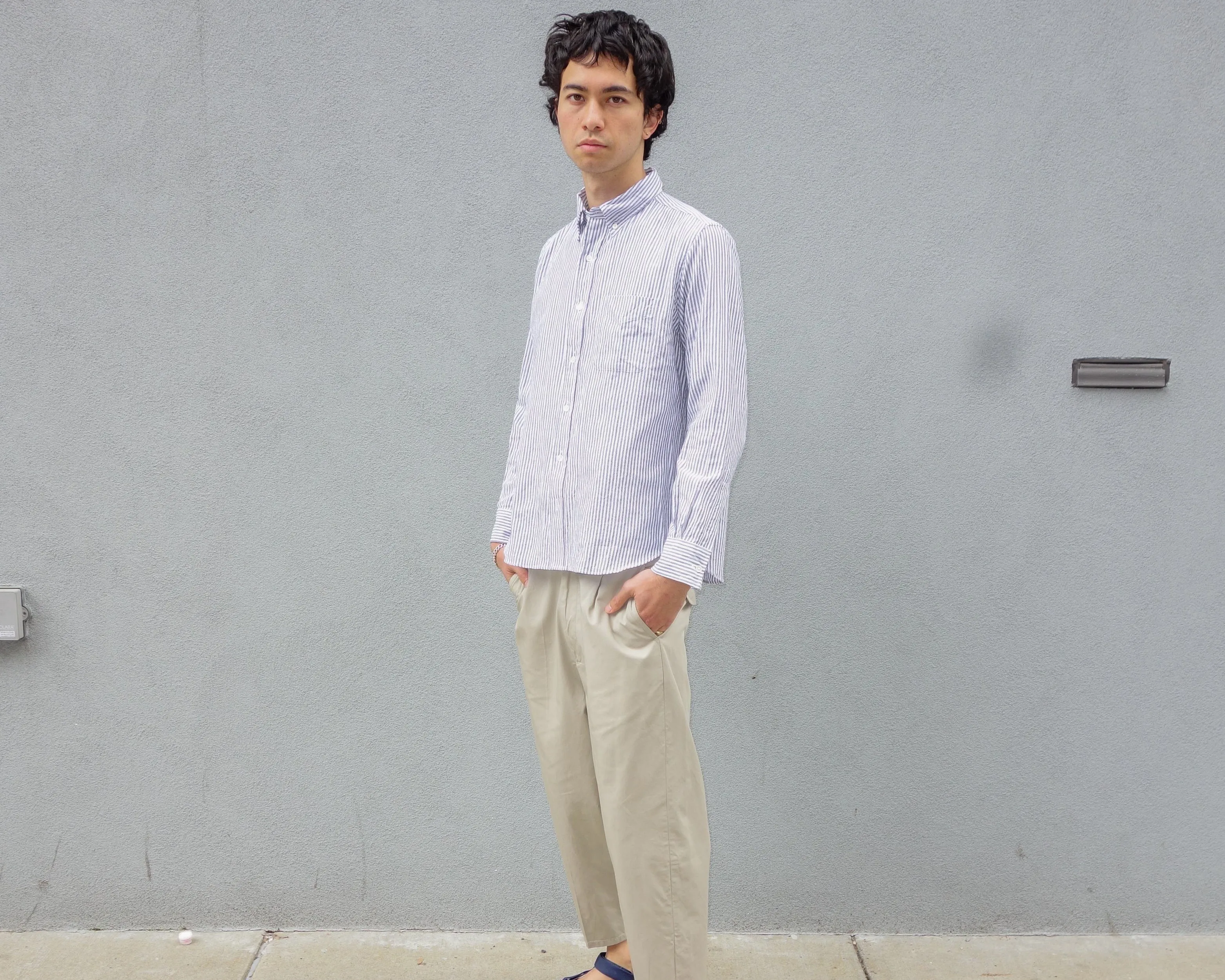 The Collegiate Shirt, Gray Stripe Dry Weave sold by Steven Alan product image thumbnail 3