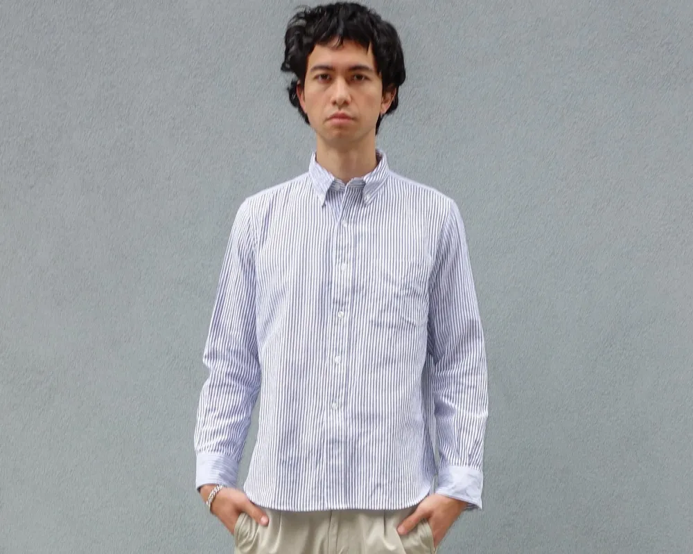 The Collegiate Shirt, Gray Stripe Dry Weave sold by Steven Alan