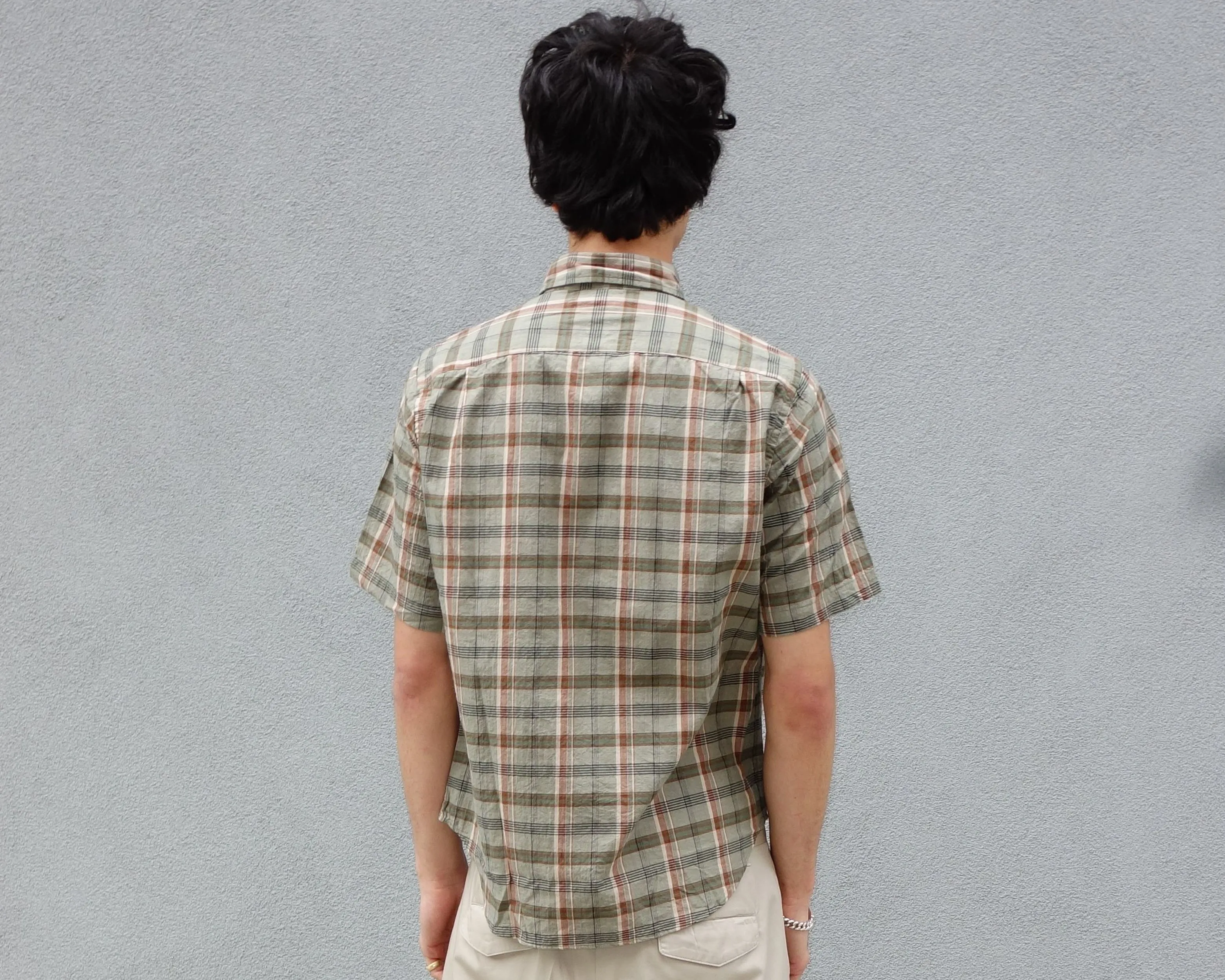 The Collegiate Short Sleeve Shirt, Olive Madras sold by Steven Alan product image thumbnail 4