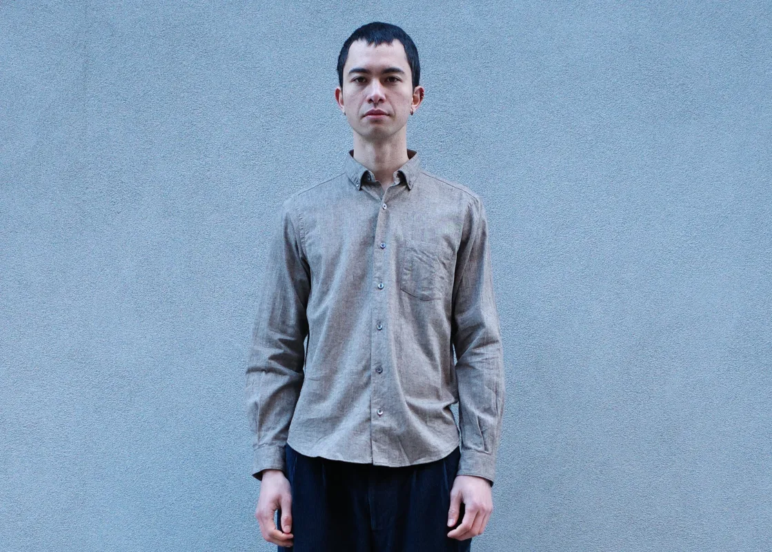 The Single Needle Shirt, Chocolate Herringbone sold by Steven Alan