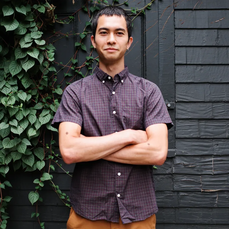 Short Sleeve Single Needle Shirt, Navy Micro Gingham sold by Steven Alan
