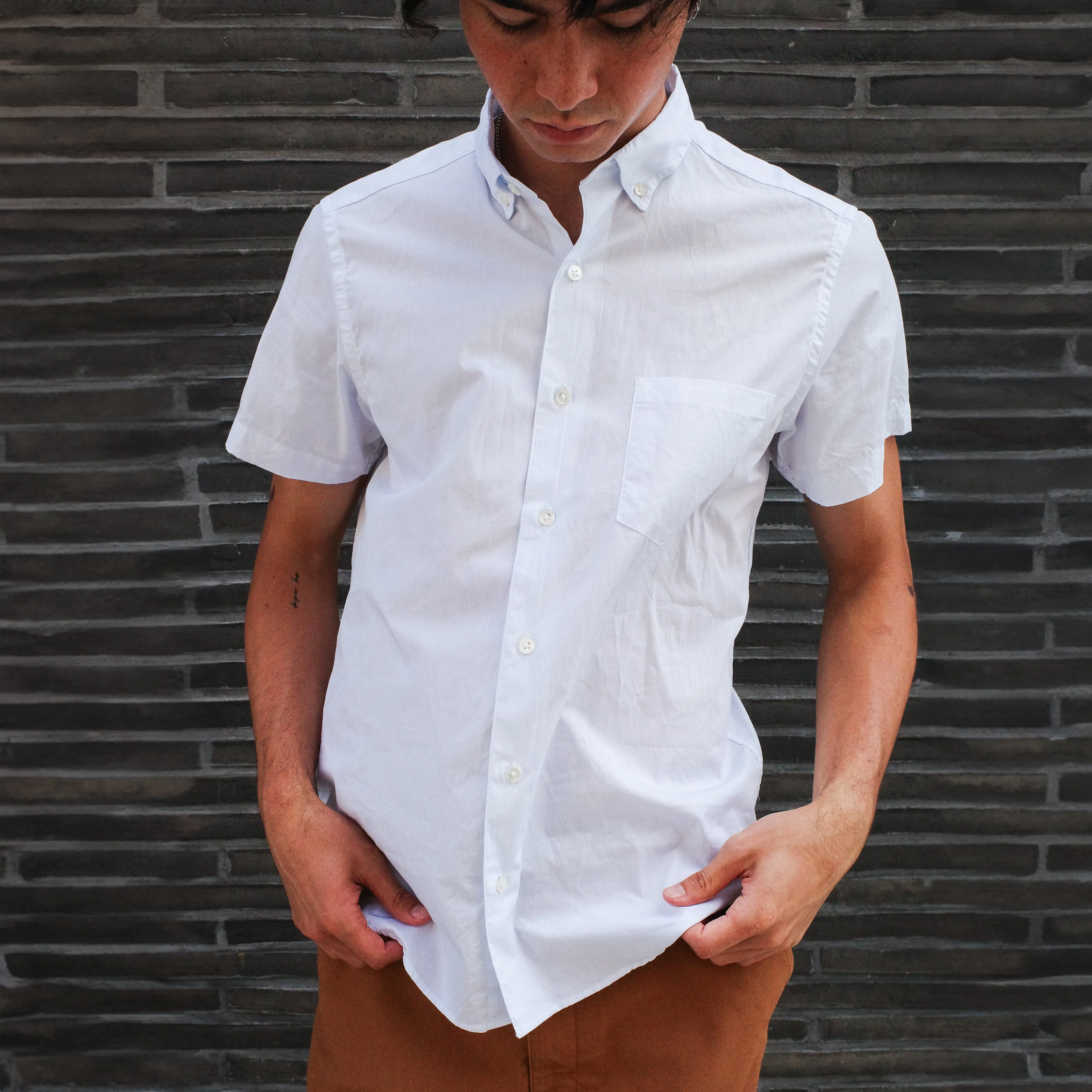 Short Sleeve Single Needle Shirt, Blue Micro Stripe sold by Steven Alan product image thumbnail 2
