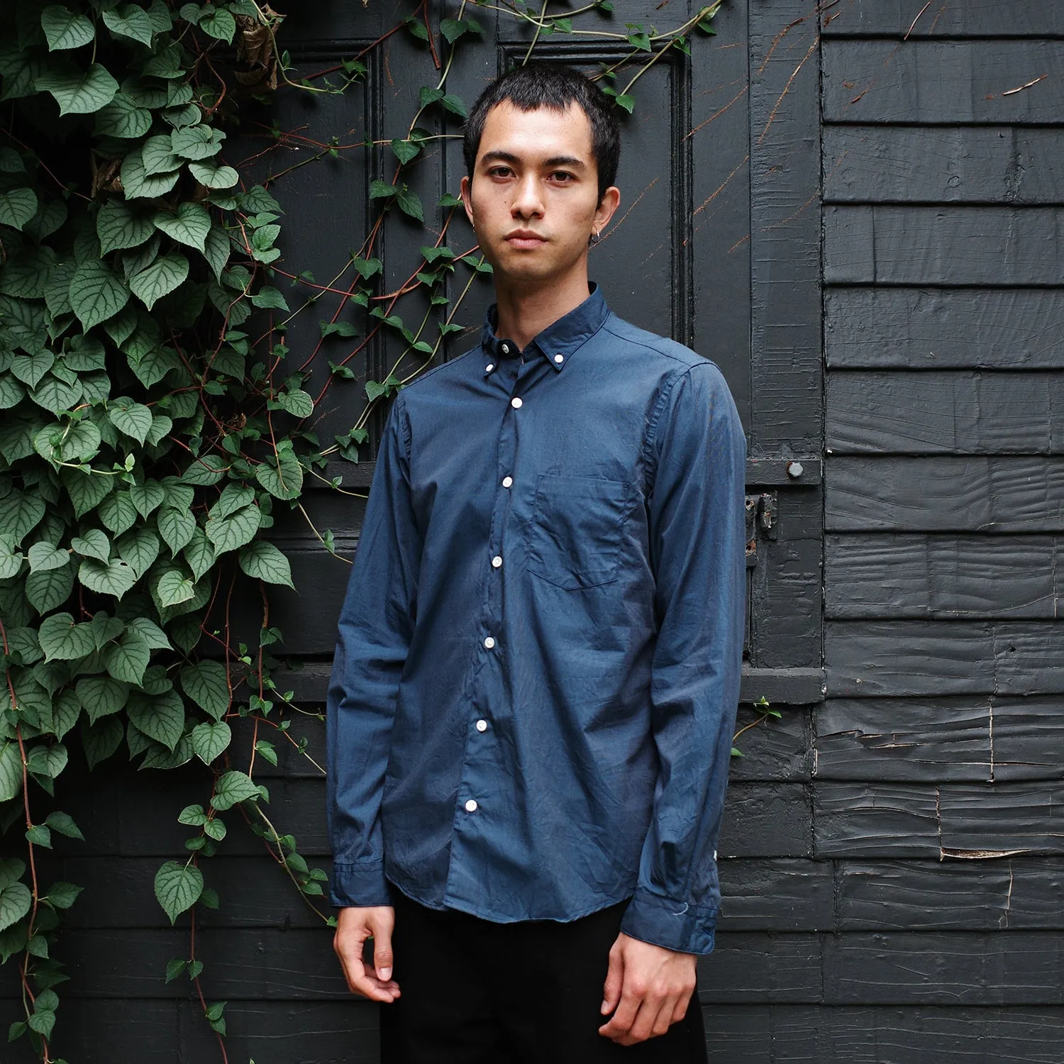 Single Needle Shirt, End on End Dark Teal sold by Steven Alan