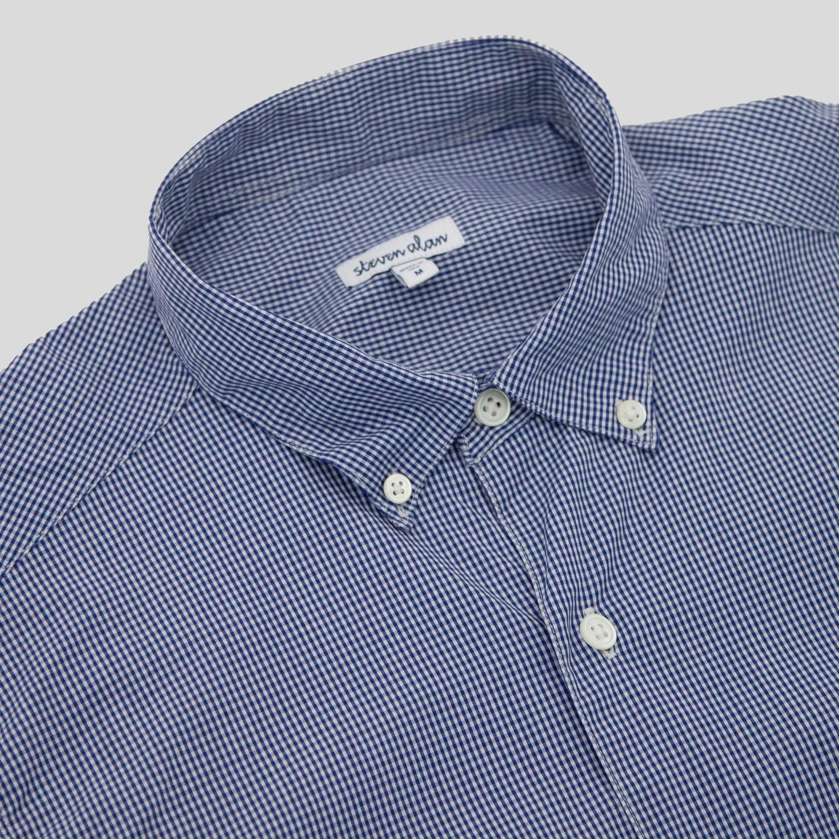 Short Sleeve Single Needle Shirt, Micro Gingham Blue sold by Steven Alan product image thumbnail 3