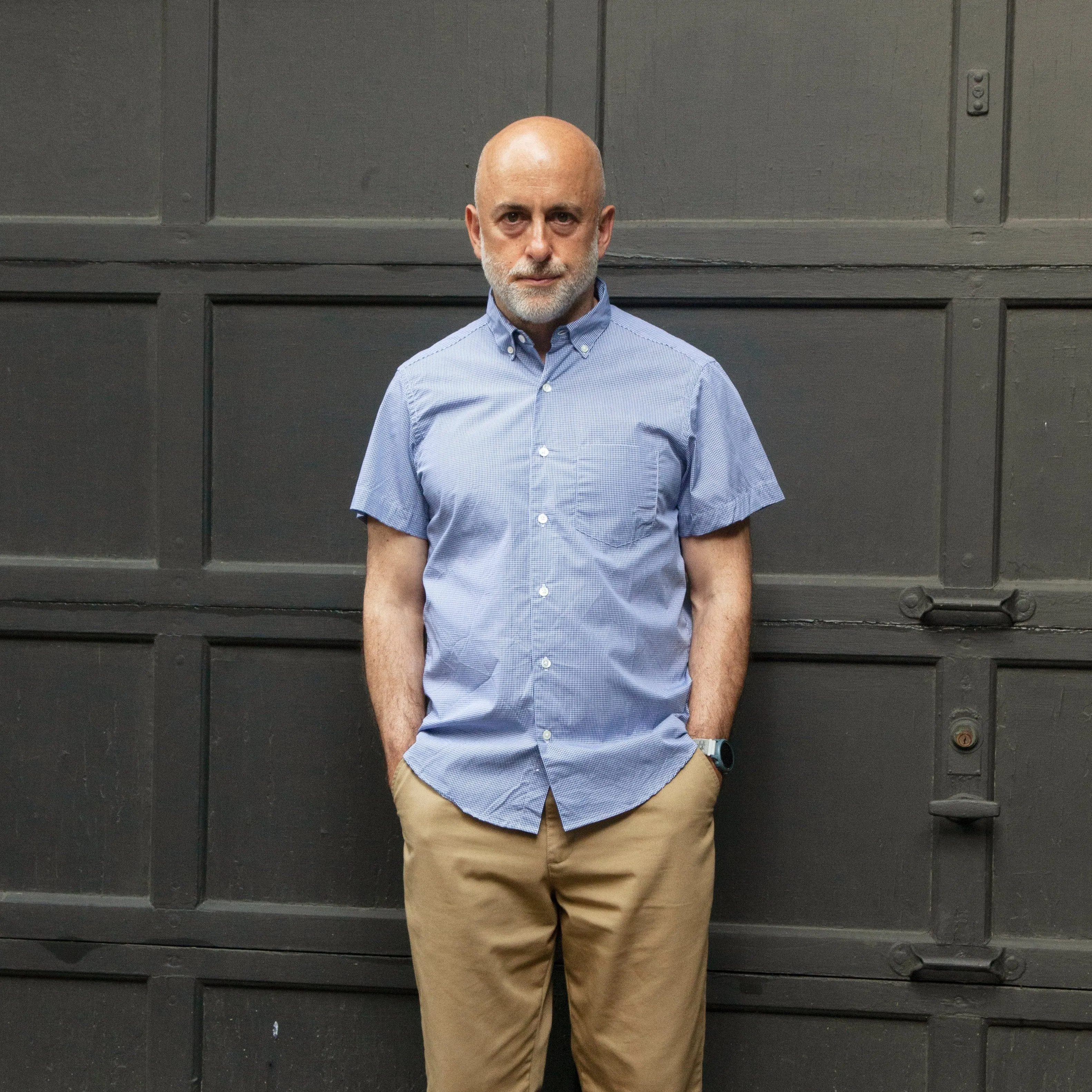 Short Sleeve Single Needle Shirt, Micro Gingham Blue sold by Steven Alan