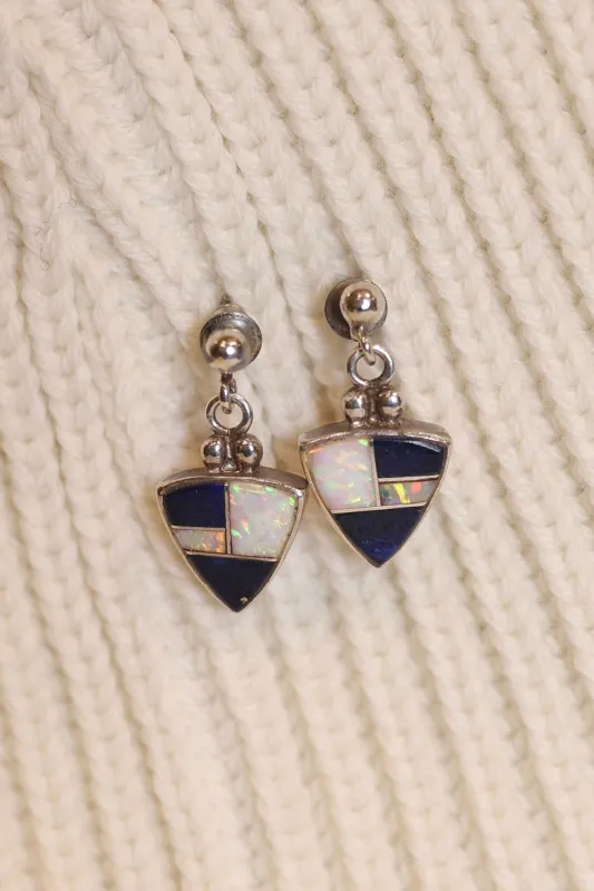 Vintage sterling silver earrings inlaid with lapis and mother of pearl sold by Steven Alan