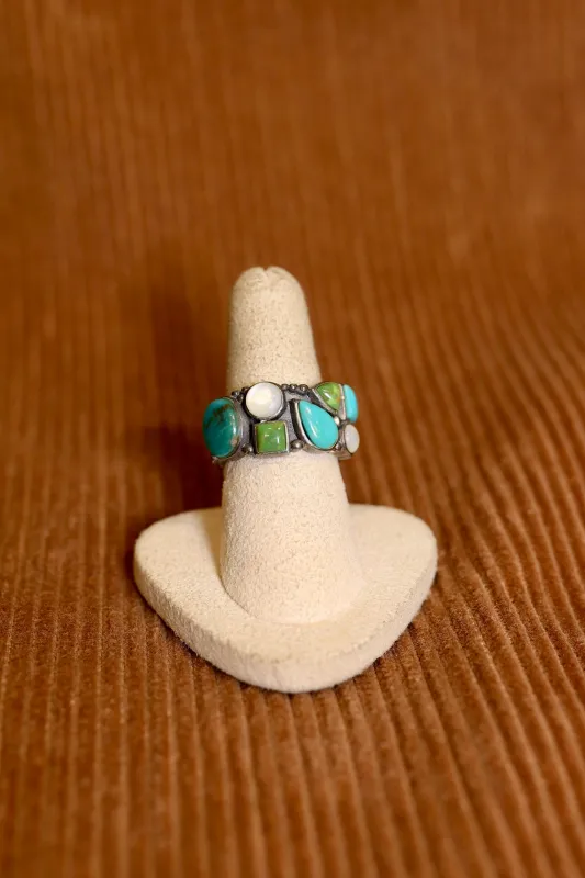 Vintage Sterling silver ring with turquoise and mother of pearl sold by Steven Alan