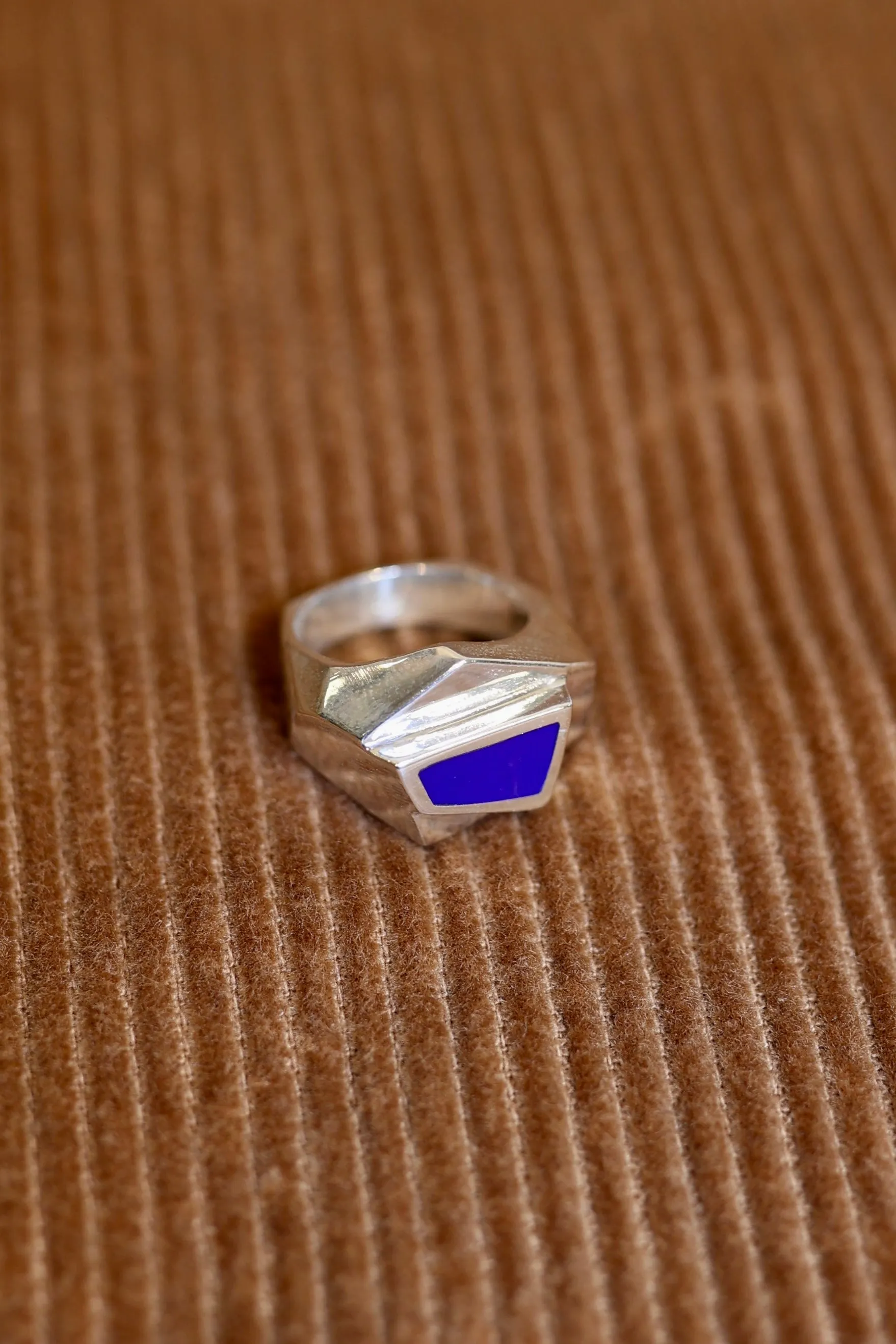 Silver and Lapis Geometric Ring sold by Steven Alan