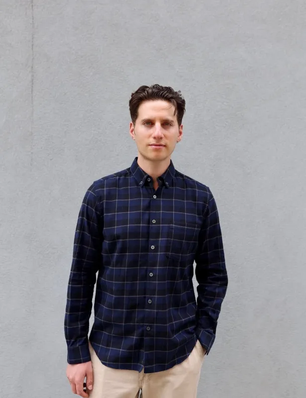 The Single Needle Shirt, Dark Blue Plaid made by Steven Alan
