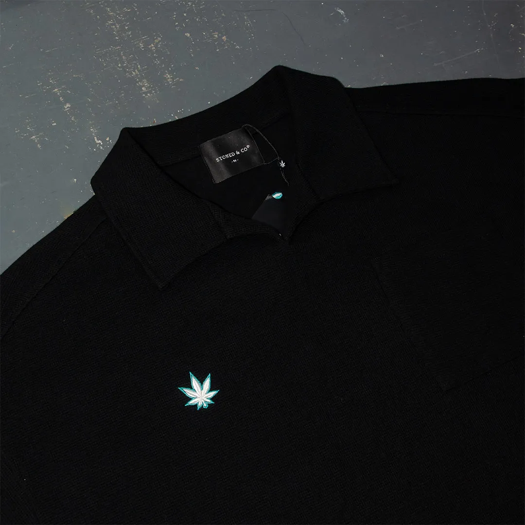 Stoned Blessed : Waffle Open Collar Tee Black sold by Stone & Co. product image thumbnail 4