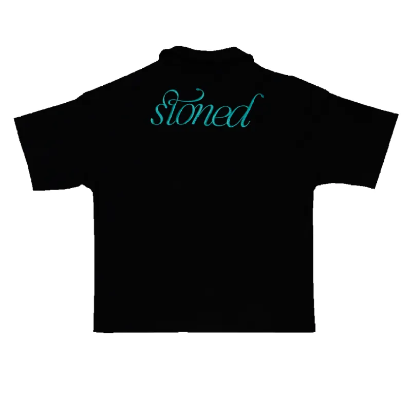 Stoned Blessed : Waffle Open Collar Tee Black sold by Stone & Co.