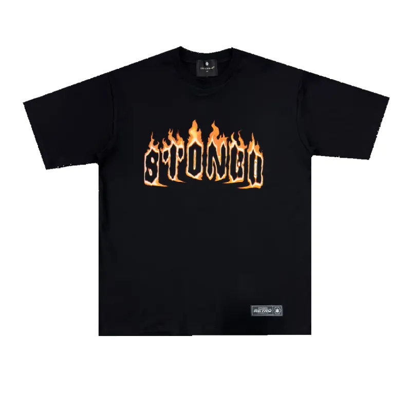 Stoned Retro : Flame Tee Black sold by Stone & Co.