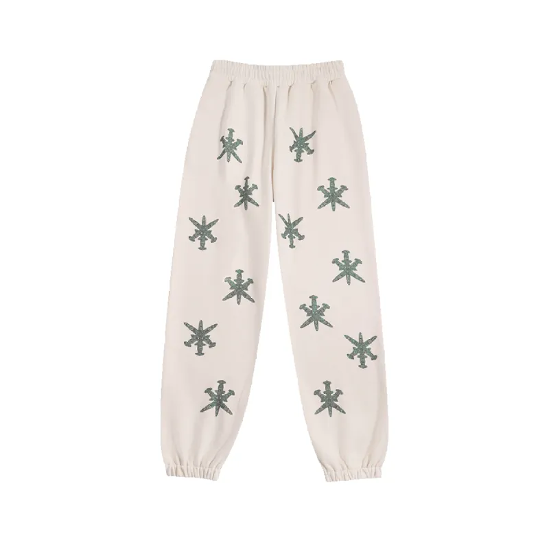 Unknown : Cream & Green Dagger Rhinestone Joggers sold by Stone & Co.